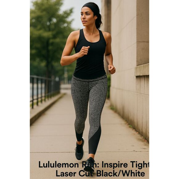 Lululemon Run: Inspire Tight II – Laser Cut | Black/White Static/Ziggy Print 6 - Picture 1 of 12
